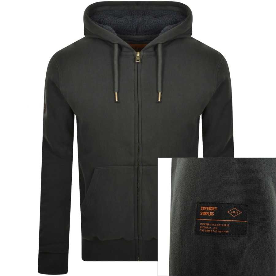 Superdry Washed Black Borg Lined Zip Hoodie X Large Mens